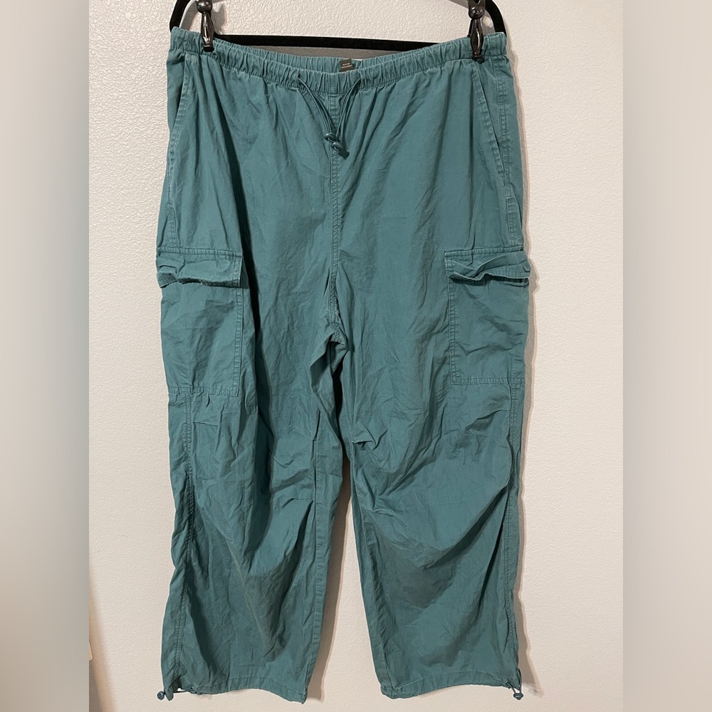Wild Fable Large Baggy Cargo Pockets Parachute Pants Teal Green Y2K Gorpcore